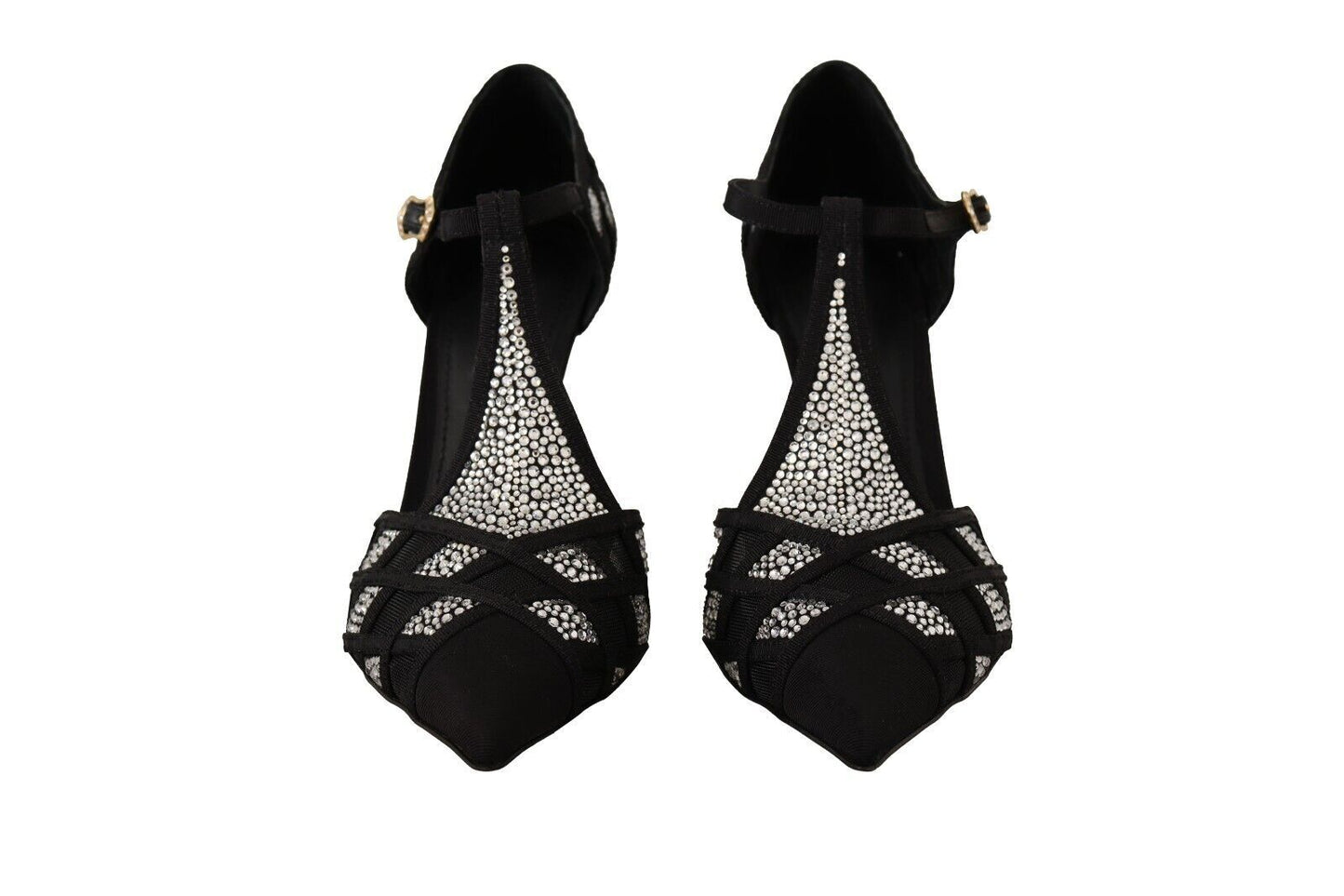 Dolce &amp; Gabbana Black Crystals T-strap Heels Pumps Shoes