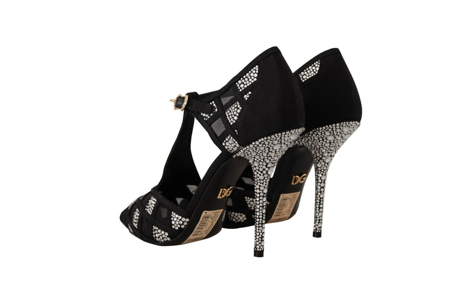 Dolce &amp; Gabbana Black Crystals T-strap Heels Pumps Shoes