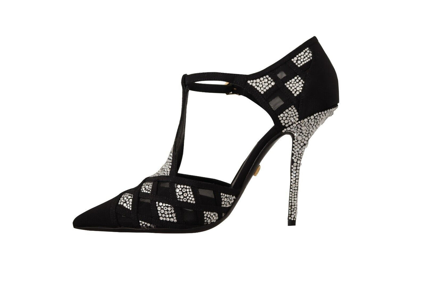 Dolce &amp; Gabbana Black Crystals T-strap Heels Pumps Shoes