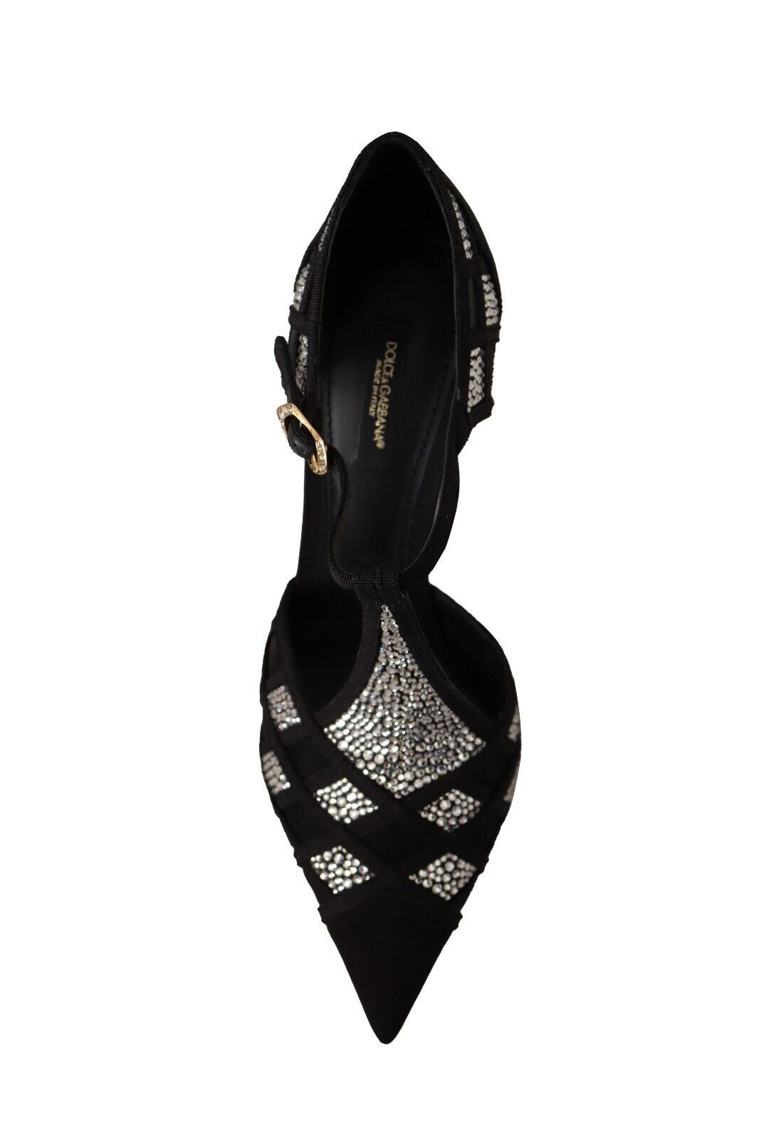 Dolce &amp; Gabbana Black Crystals T-strap Heels Pumps Shoes