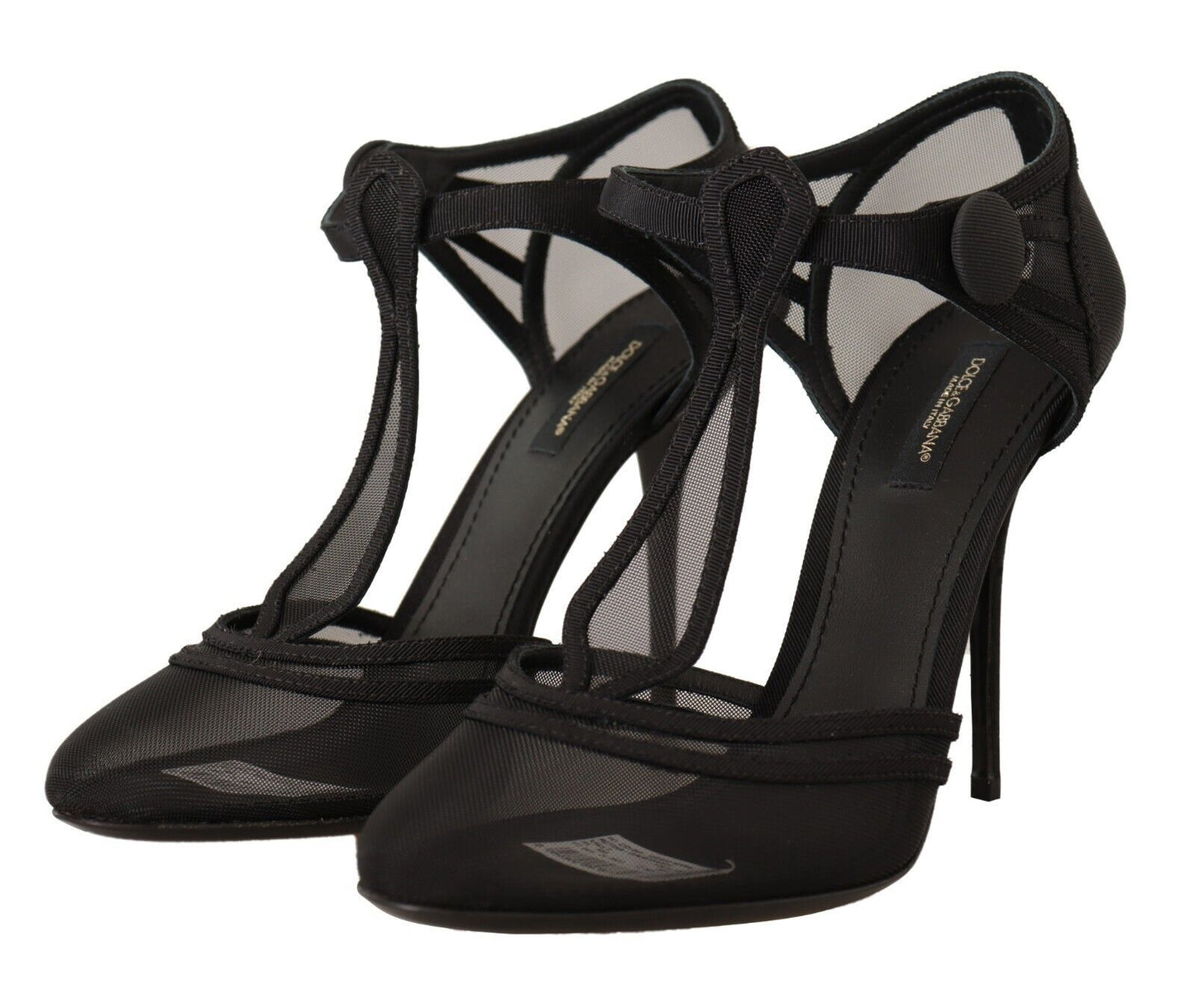 Dolce &amp; Gabbana Black Mesh T-strap Stiletto Heels Pumps Shoes