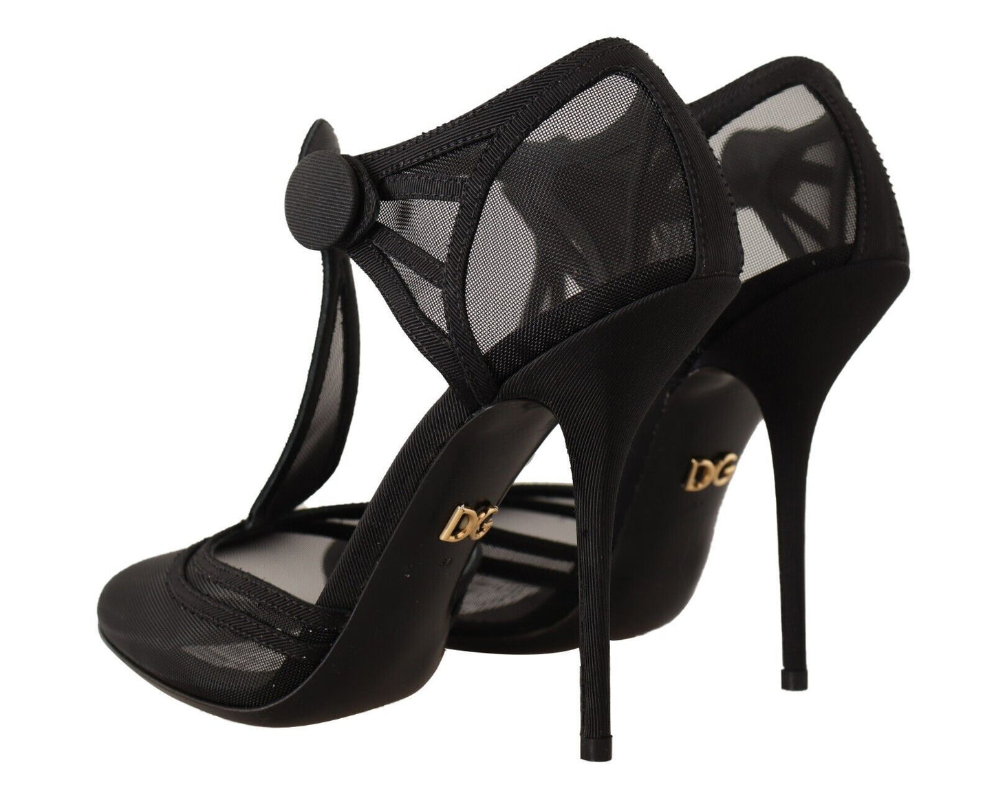 Dolce &amp; Gabbana Black Mesh T-strap Stiletto Heels Pumps Shoes