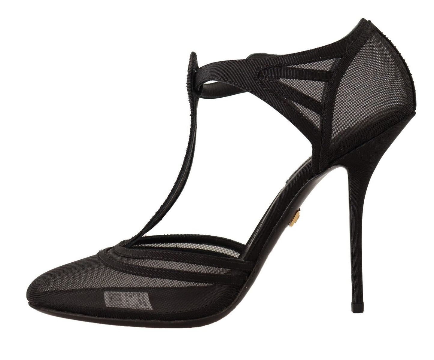 Dolce &amp; Gabbana Black Mesh T-strap Stiletto Heels Pumps Shoes