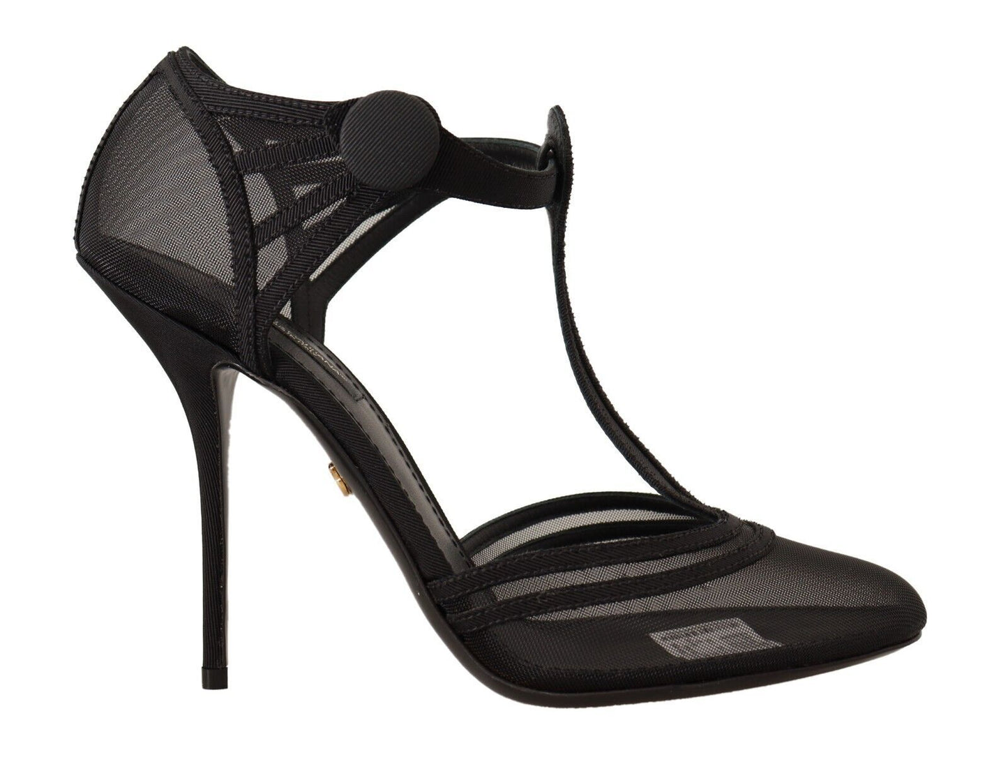 Dolce &amp; Gabbana Black Mesh T-strap Stiletto Heels Pumps Shoes