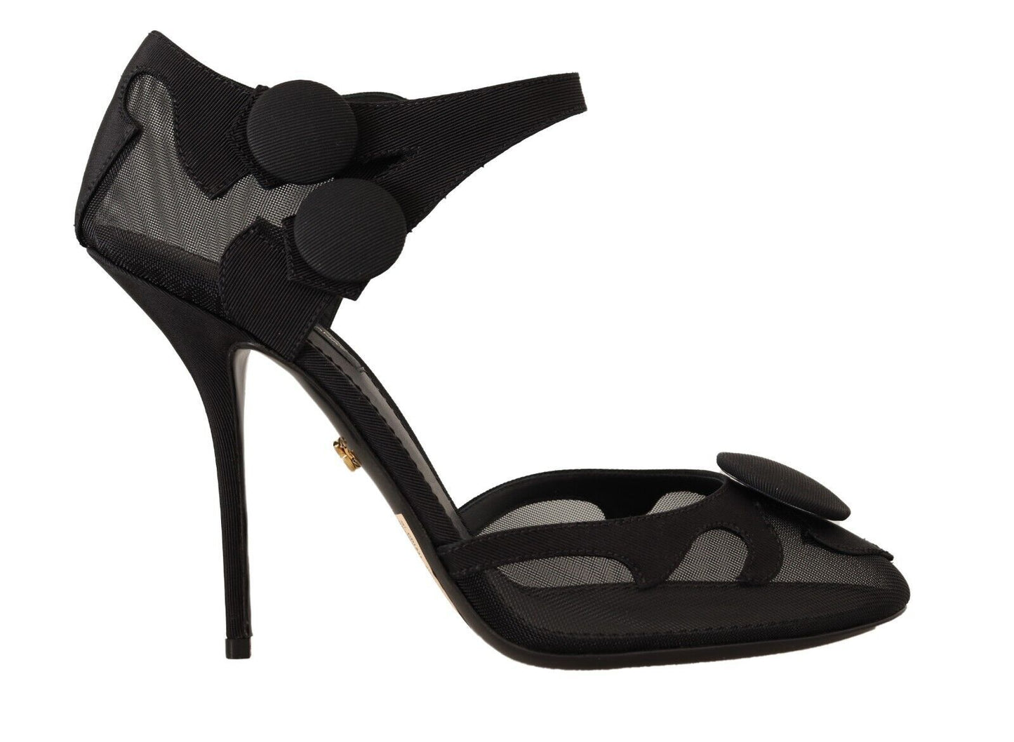 Dolce &amp; Gabbana Schwarze Mesh-Stiletto-Pumps mit Knöchelriemen