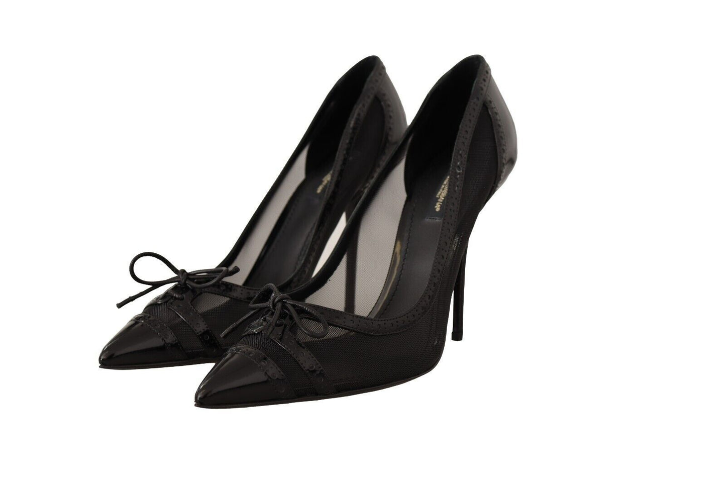 Dolce &amp; Gabbana Black Mesh Leather Pointed Heels Pumps Shoes