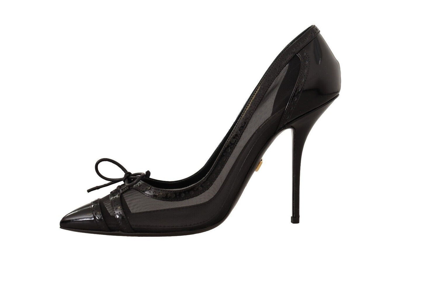 Dolce &amp; Gabbana Black Mesh Leather Pointed Heels Pumps Shoes