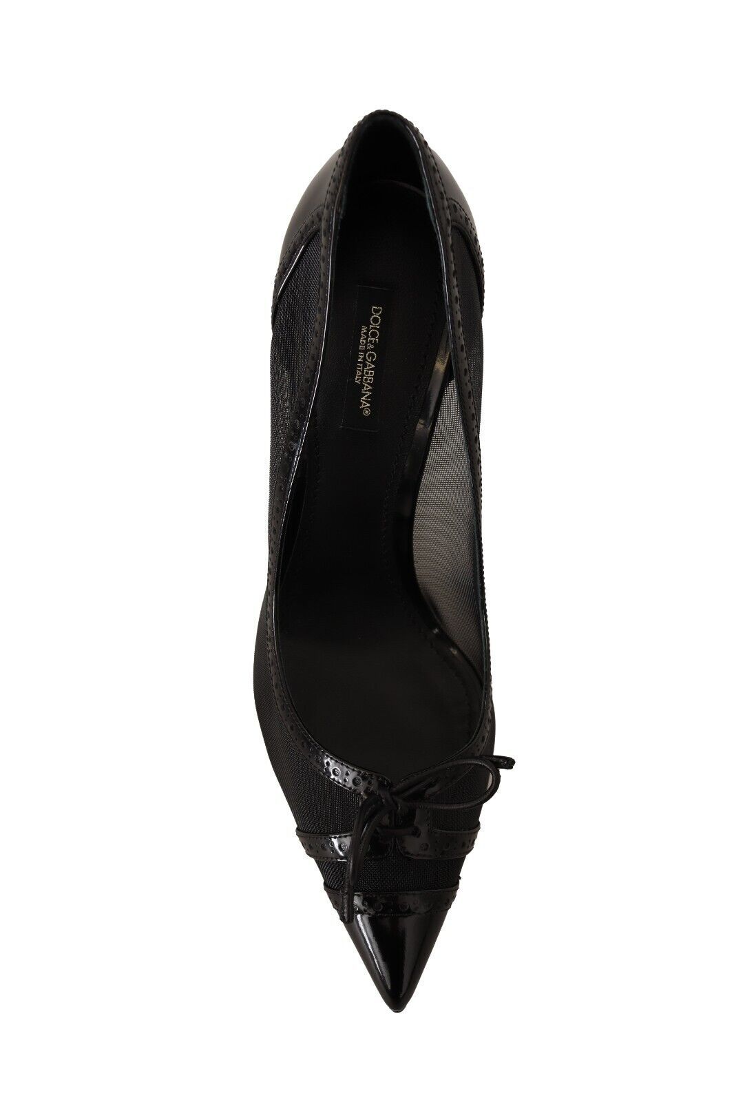 Dolce &amp; Gabbana Black Mesh Leather Pointed Heels Pumps Shoes