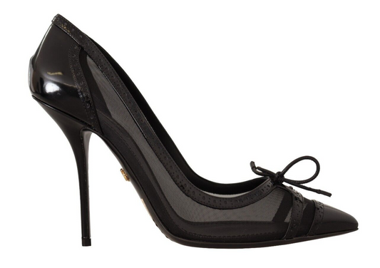 Dolce &amp; Gabbana Pumps aus schwarzem Mesh-Leder mit spitzem Absatz