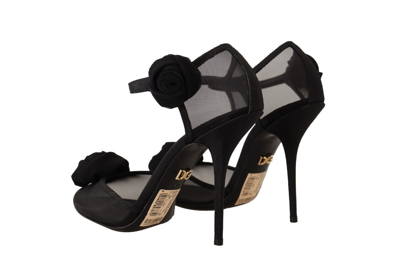 Dolce &amp; Gabbana Black Mesh Ankle Strap High Heels Pumps Shoes