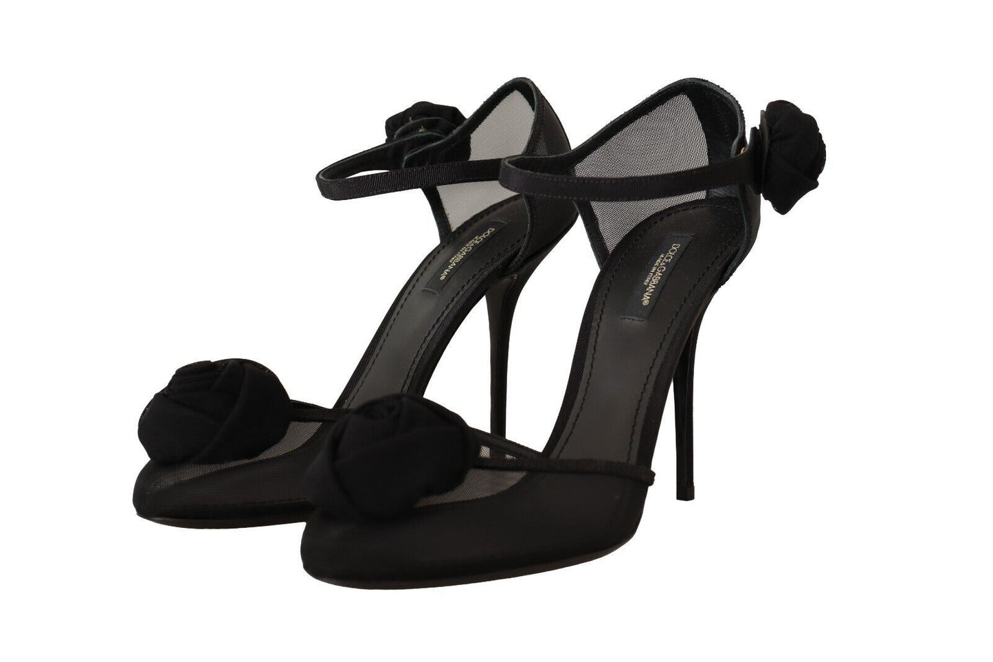 Dolce &amp; Gabbana Black Mesh Ankle Strap High Heels Pumps Shoes