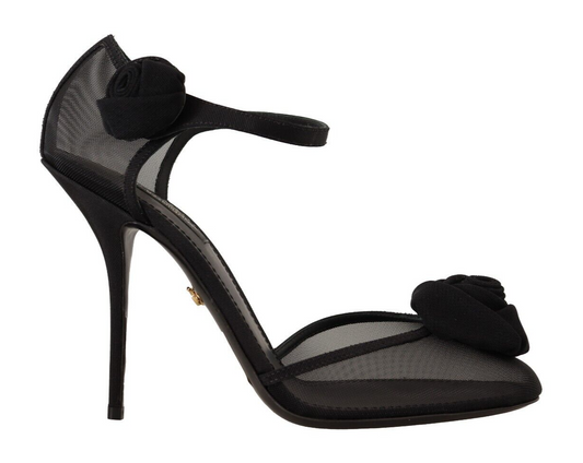 Dolce &amp; Gabbana Black Mesh Ankle Strap High Heels Pumps Shoes