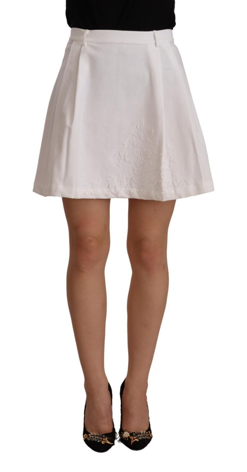 Ermanno Scervino White High Waist A-line na Mini Cotton Skirt