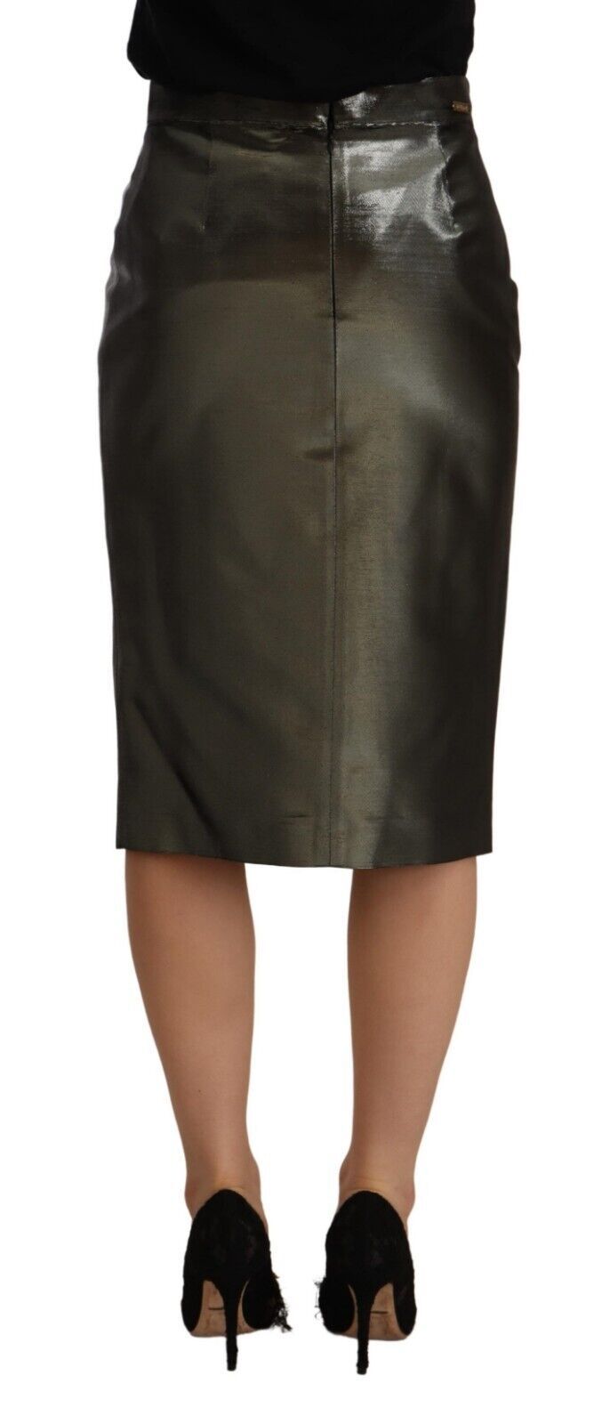 GF Ferre Metallic Grey High Waist Pencil Midi Skirt