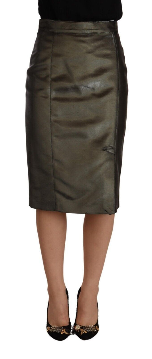 GF Ferre Metallic Grey High Waist Pencil Midi Skirt