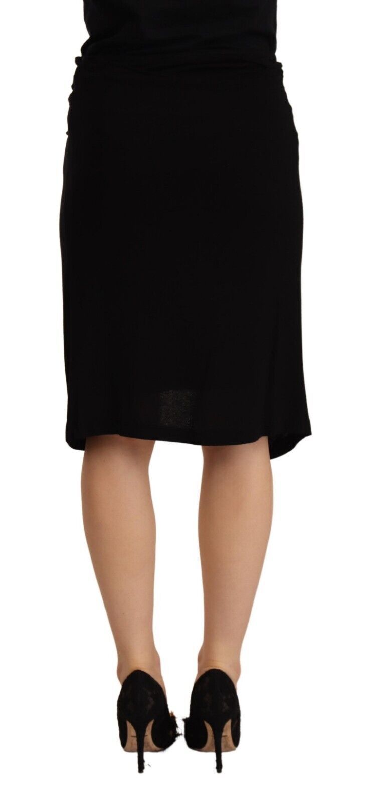 PLEIN SUD Black High Waist Pencil Haba ng Tuhod Viscose Skirt