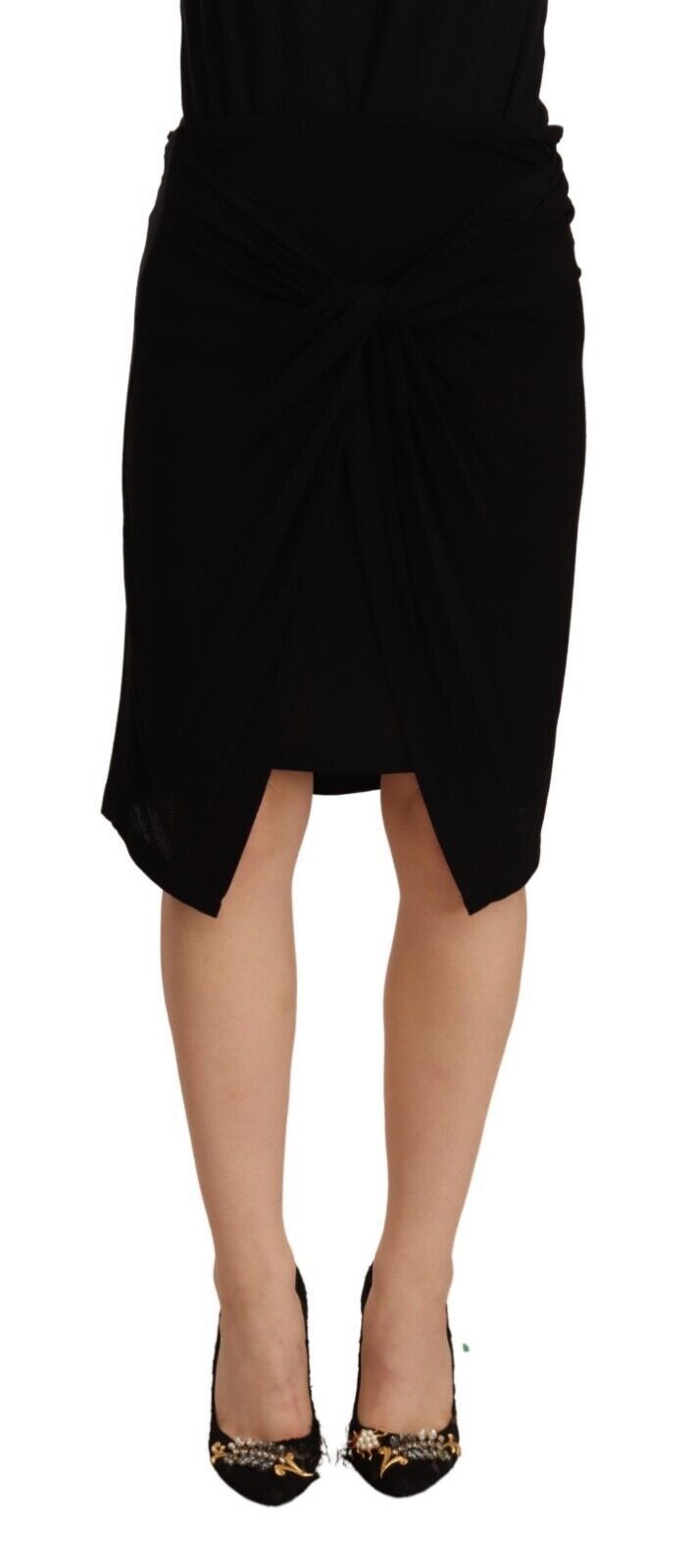 PLEIN SUD Black High Waist Pencil Haba ng Tuhod Viscose Skirt