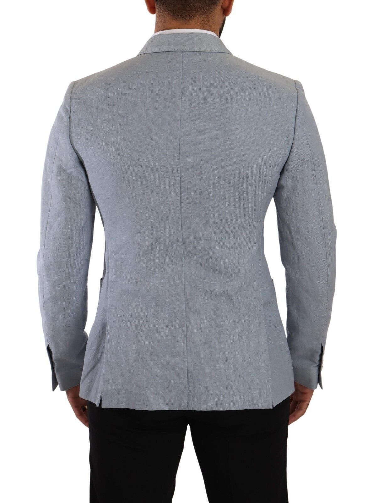 Dolce &amp; Gabbana Blue Cotton Linen Slim Fit Jacket Coat Blazer