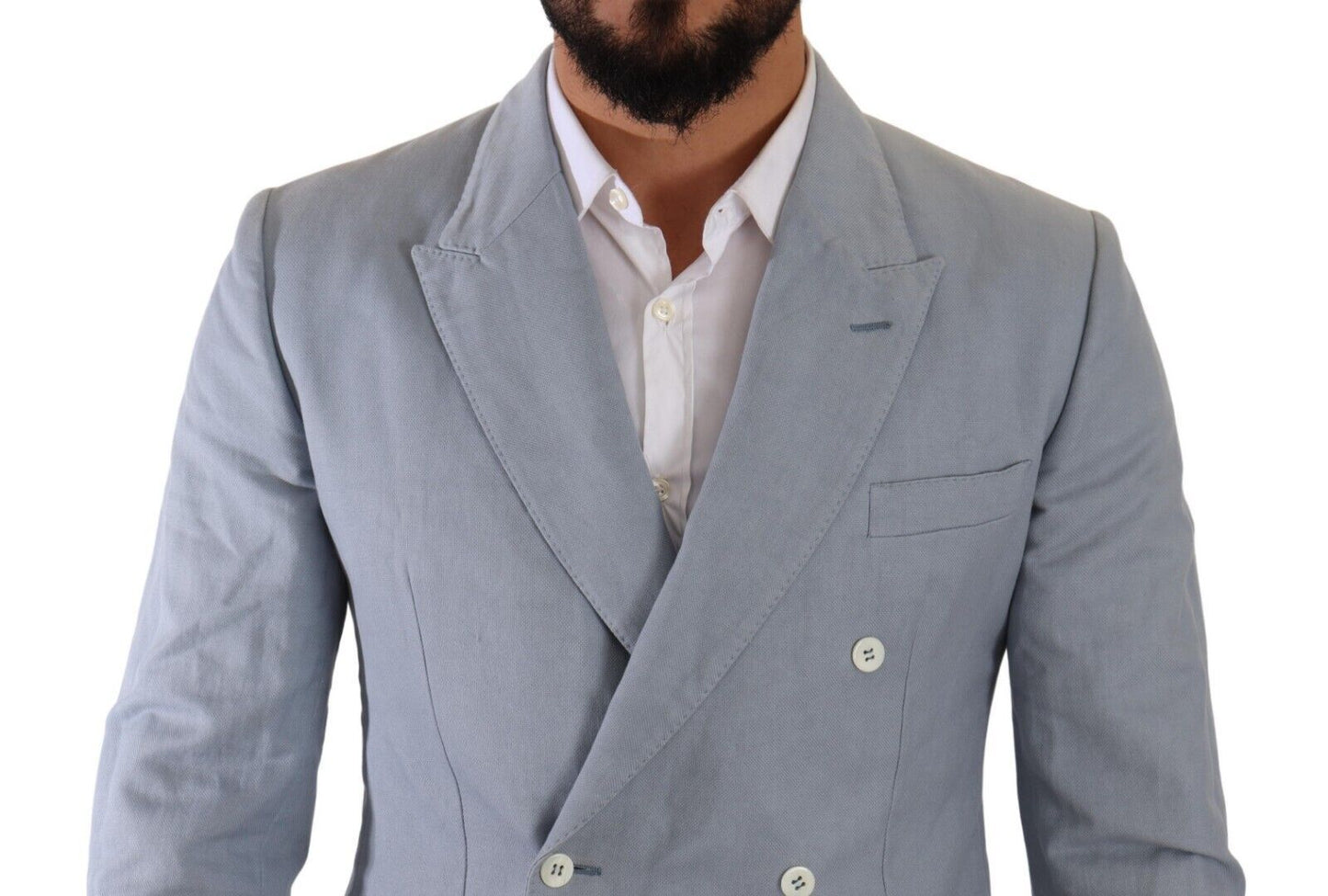 Dolce &amp; Gabbana Blue Cotton Linen Slim Fit Jacket Coat Blazer