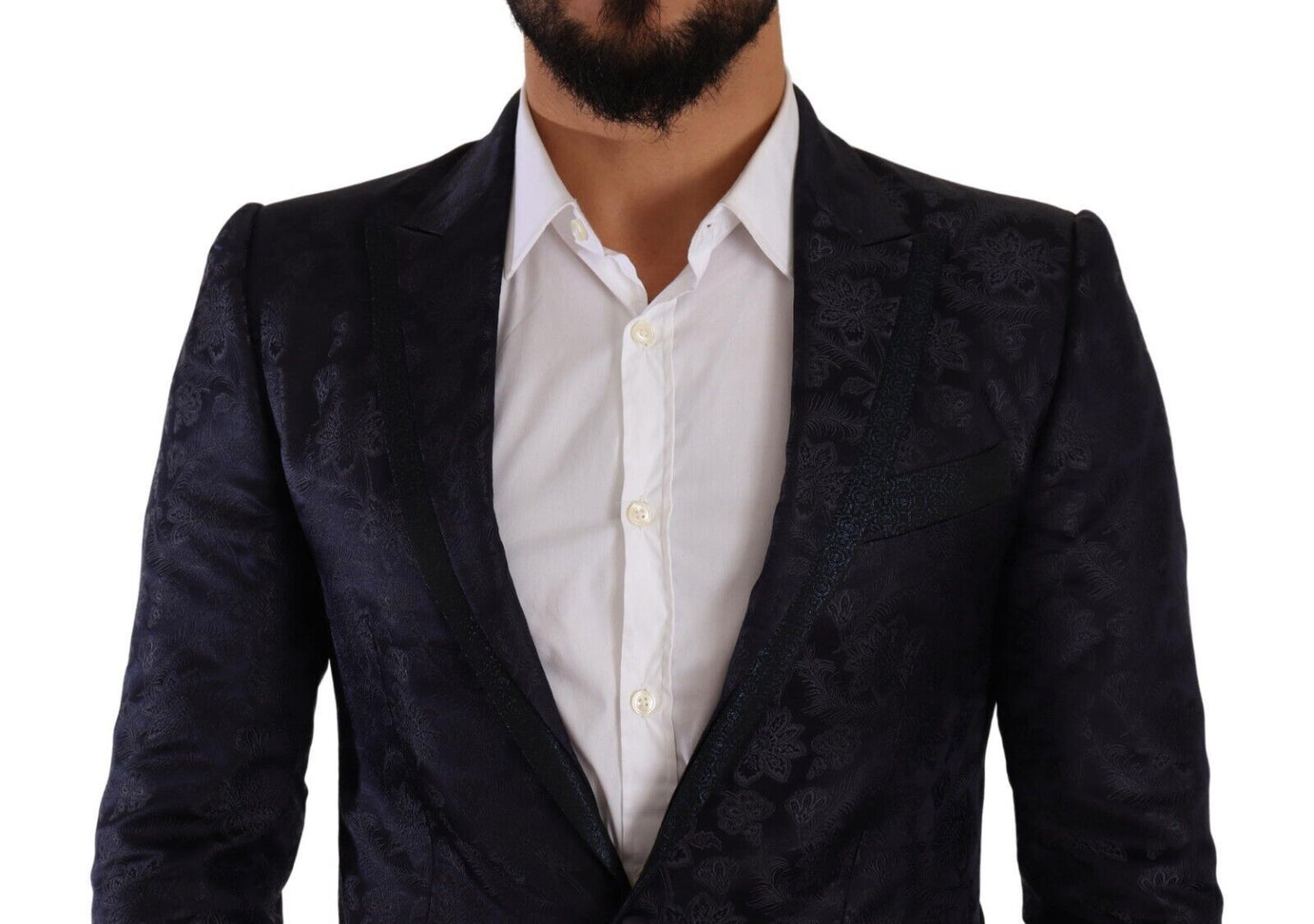 Dolce &amp; Gabbana Blauer Jacquard-Seidenmantel mit Blumenmuster, MARTINI-Blazer