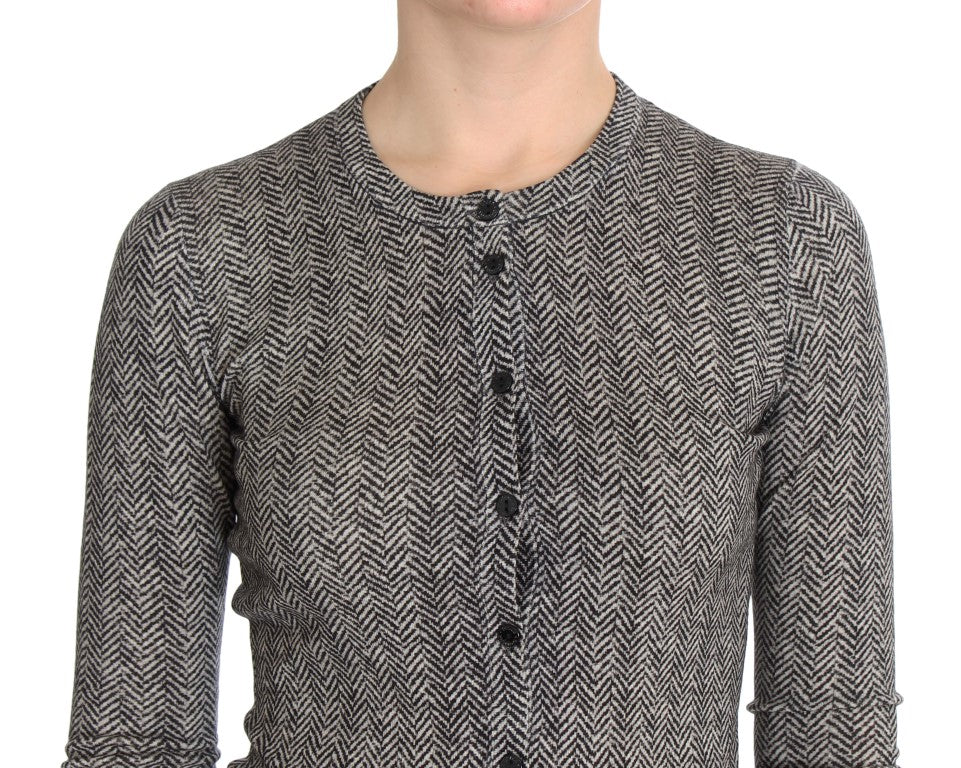 Dolce &amp; Gabbana Black White Wool Top Cardigan Sweater