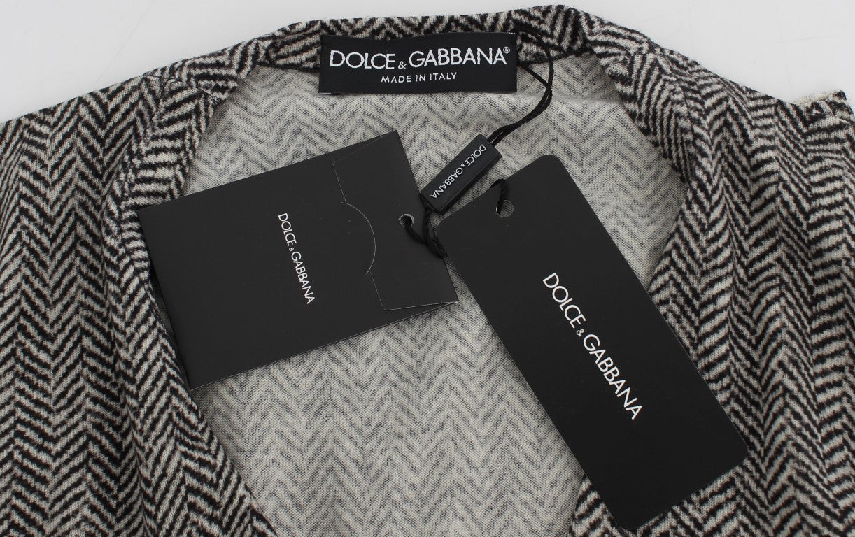 Dolce &amp; Gabbana Black White Wool Top Cardigan Sweater