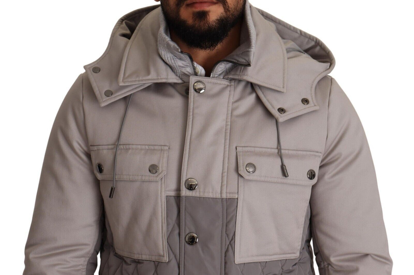 Dolce &amp; Gabbana Grey Cotton Windbreaker Hooded Parka Jacket