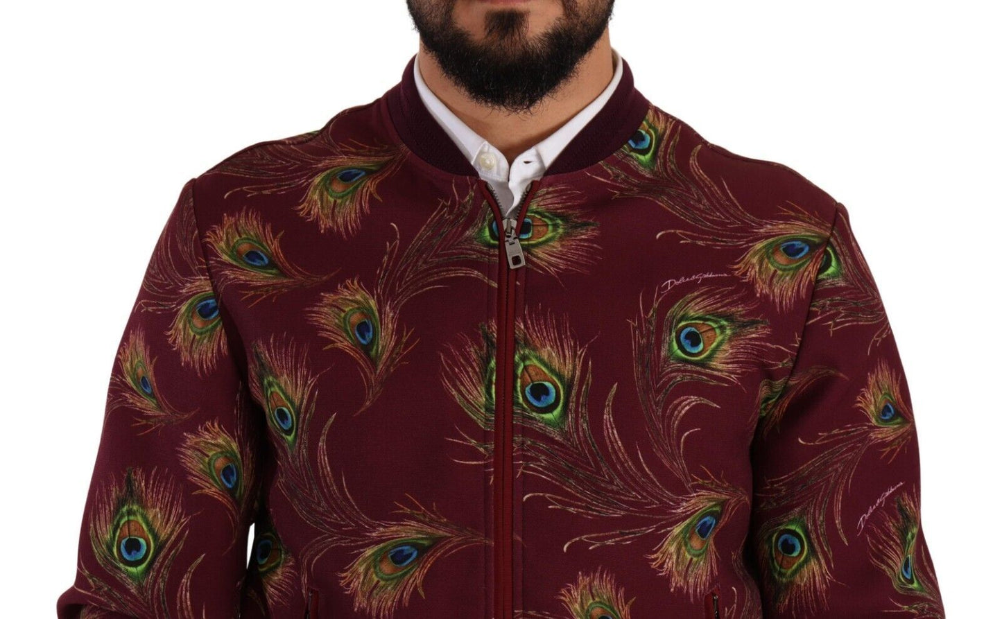 Dolce &amp; Gabbana Red Peacock Polyester Stretch Full Zip Jacket