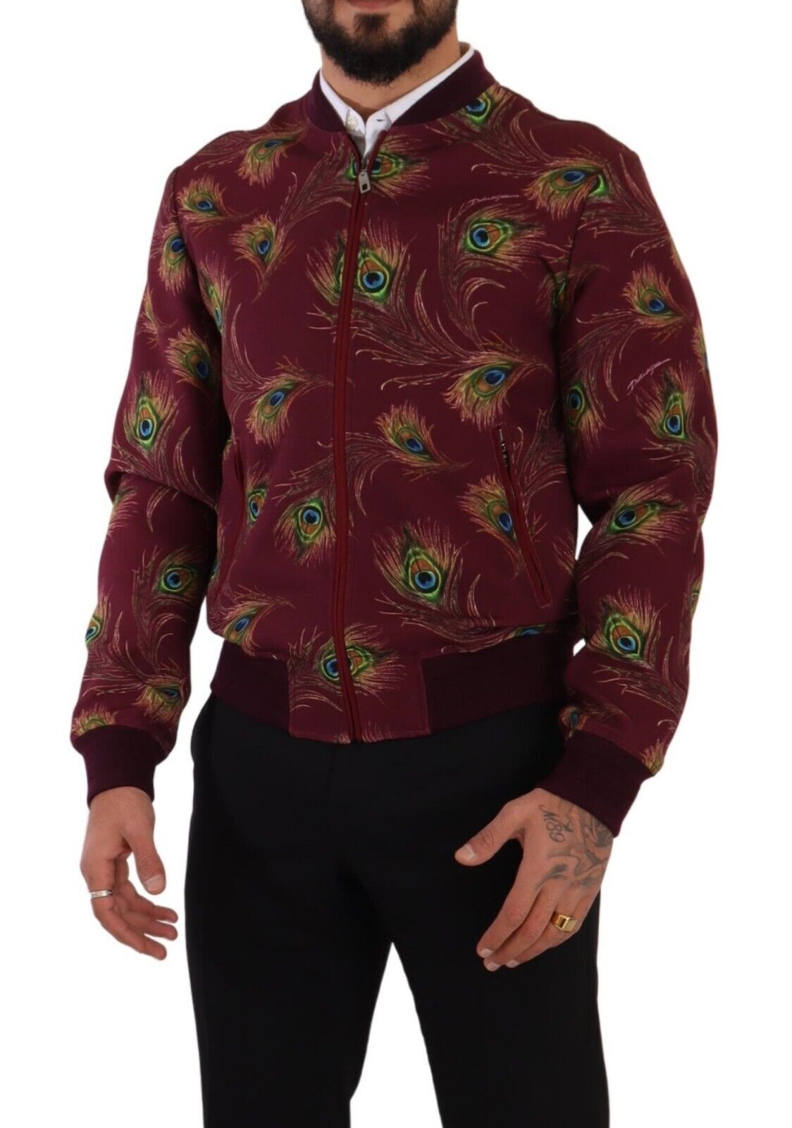 Dolce &amp; Gabbana Red Peacock Polyester Stretch Full Zip Jacket