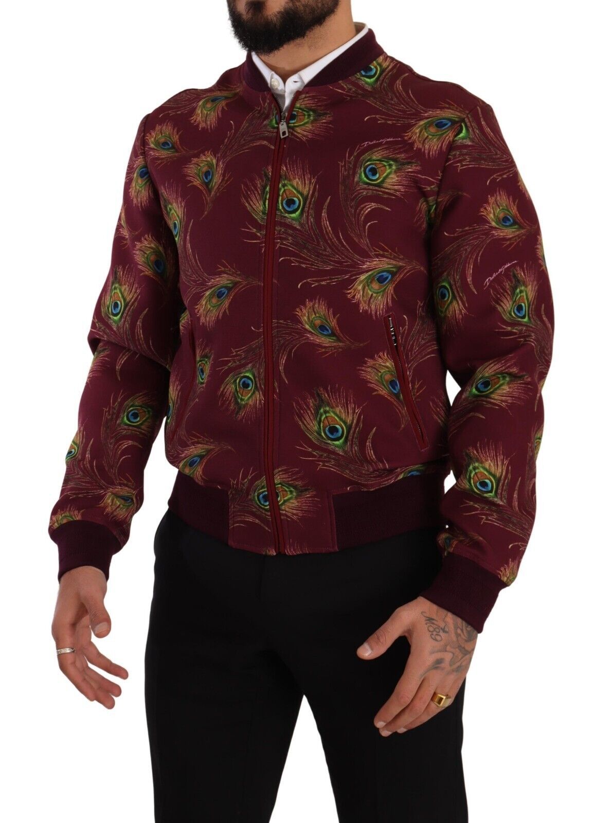 Dolce &amp; Gabbana Red Peacock Polyester Stretch Full Zip Jacket