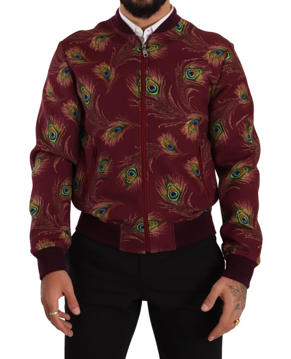 Dolce &amp; Gabbana Red Peacock Polyester Stretch Full Zip Jacket