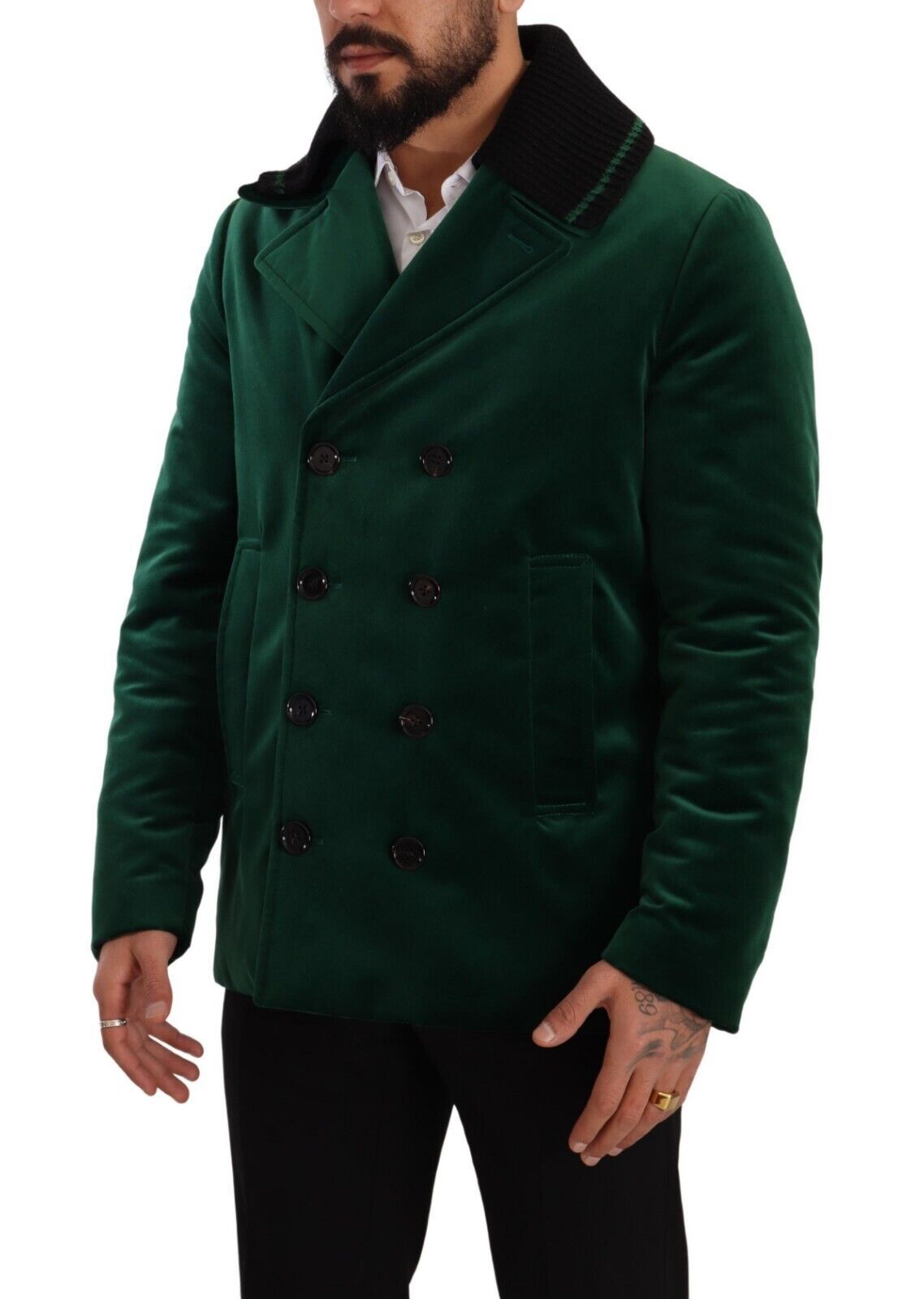 Dolce &amp; Gabbana Green Velvet Cotton Double Breasted Jacket