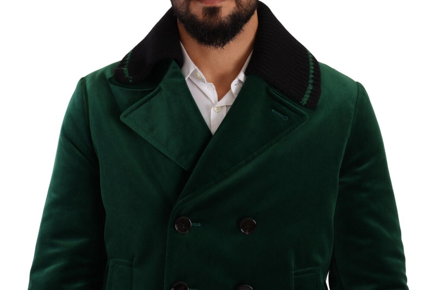 Dolce &amp; Gabbana Green Velvet Cotton Double Breasted Jacket