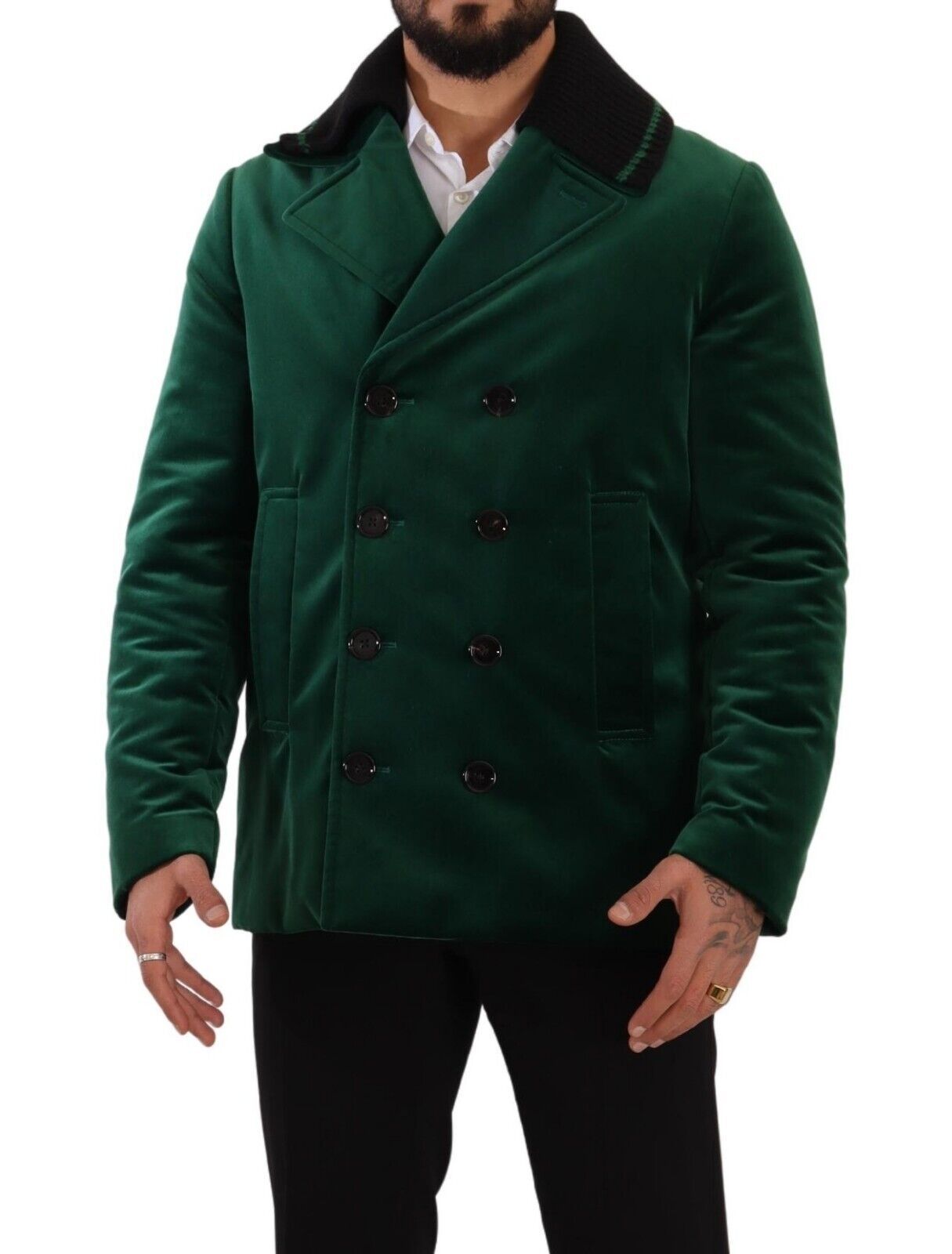 Dolce &amp; Gabbana Green Velvet Cotton Double Breasted Jacket