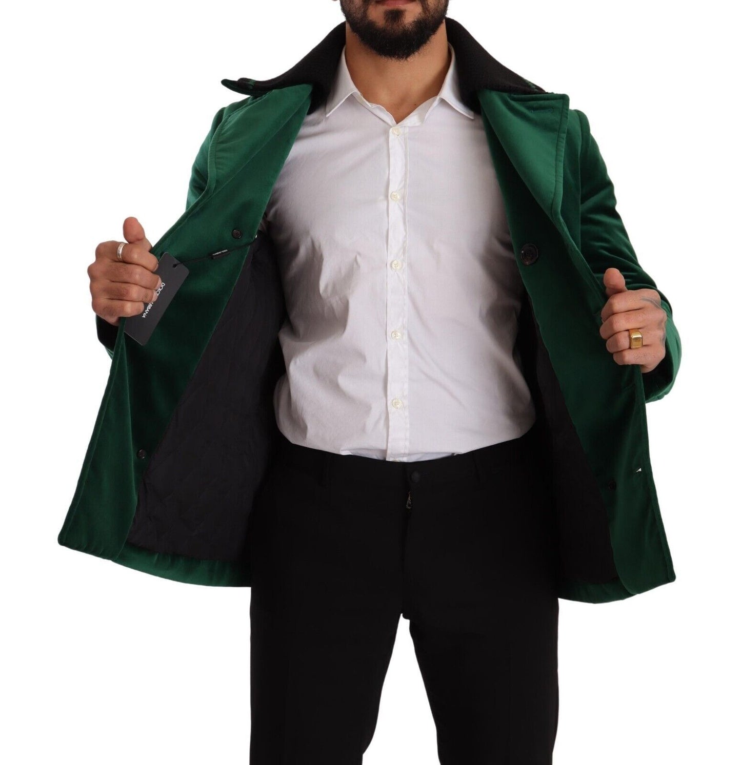 Dolce &amp; Gabbana Green Velvet Cotton Double Breasted Jacket