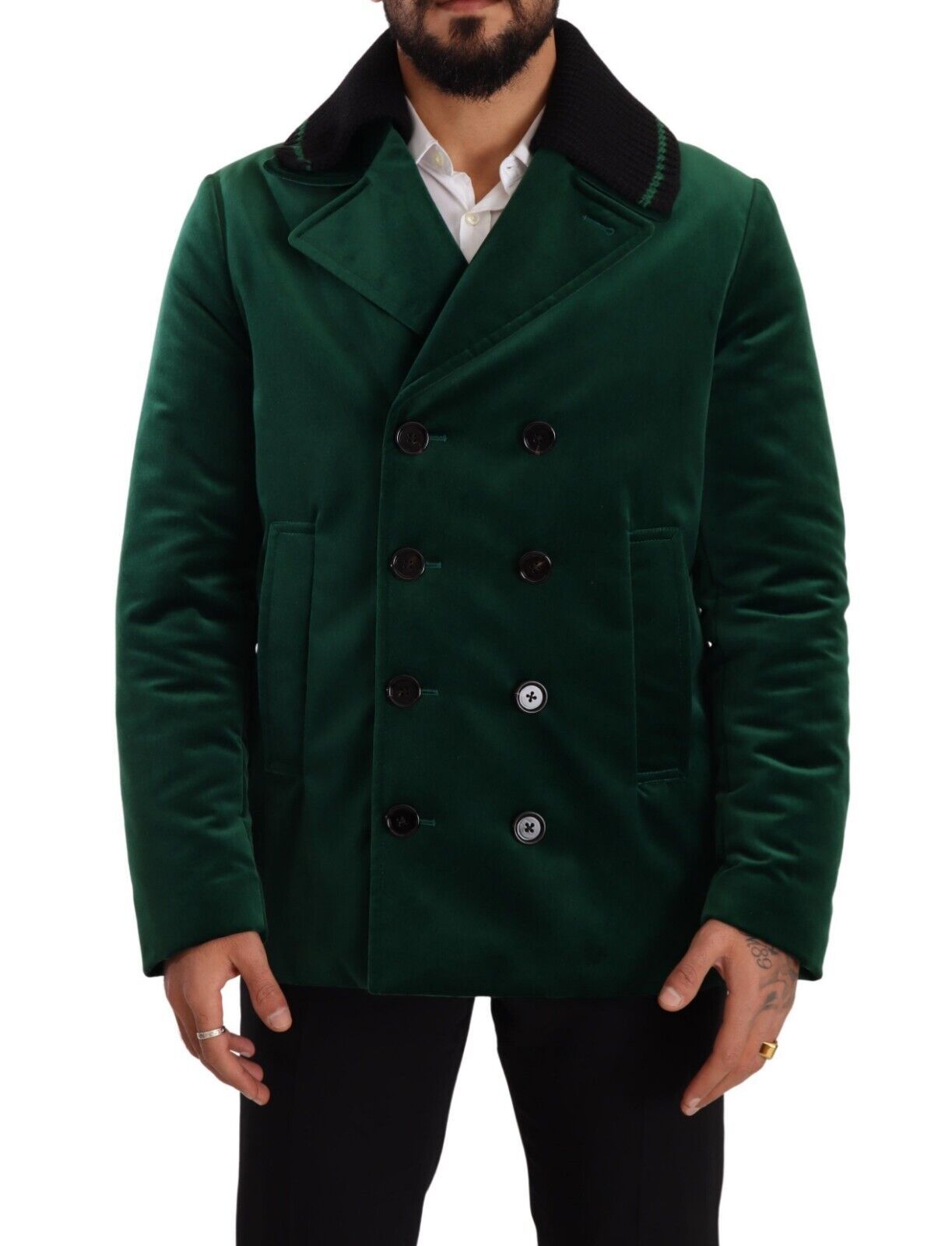 Dolce &amp; Gabbana Green Velvet Cotton Double Breasted Jacket