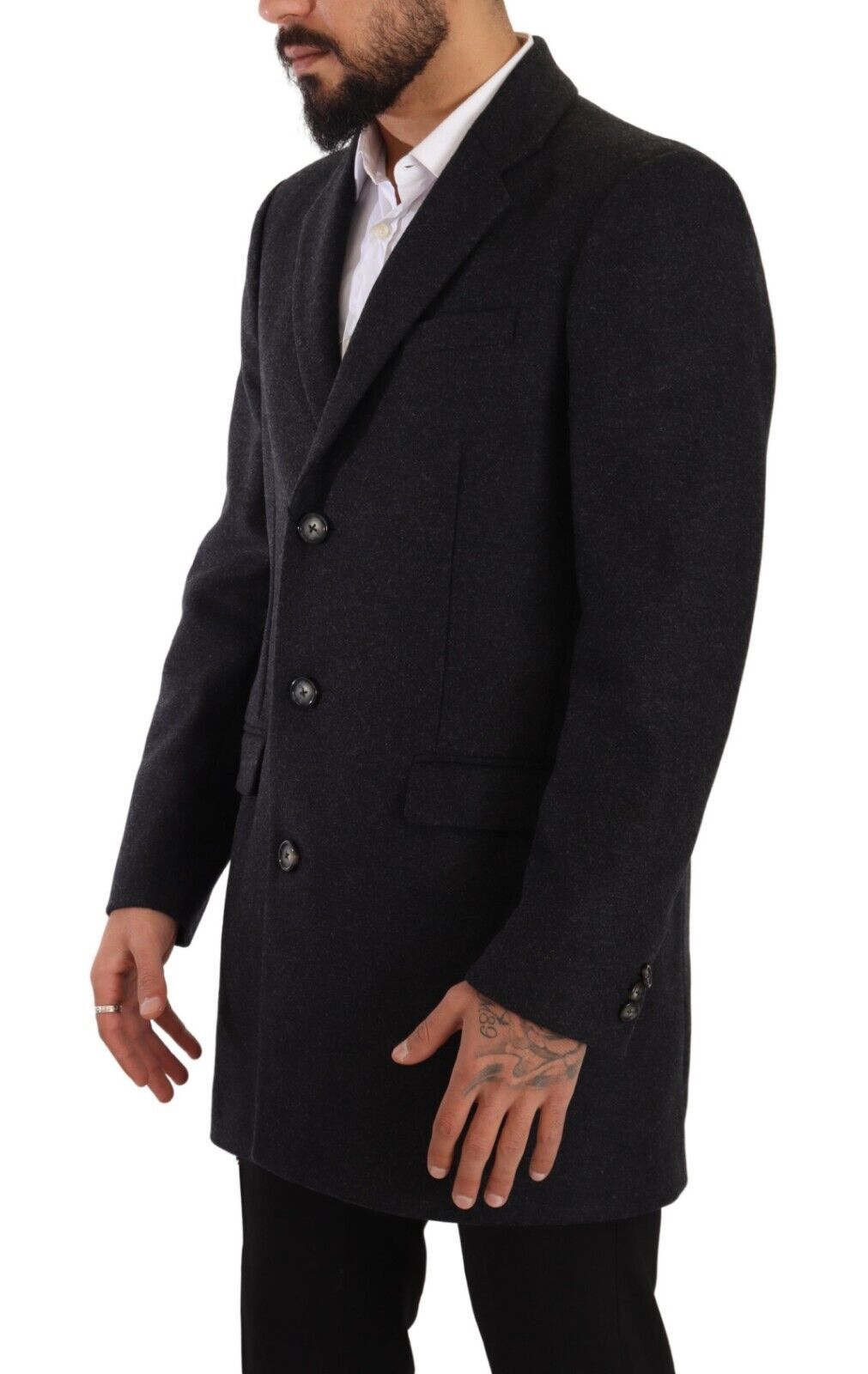 Dolce &amp; Gabbana Dark Grey Wool Over Trench Coat Men Jacket