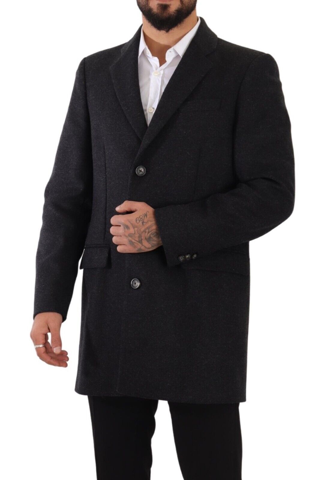 Dolce &amp; Gabbana Dark Grey Wool Over Trench Coat Men Jacket