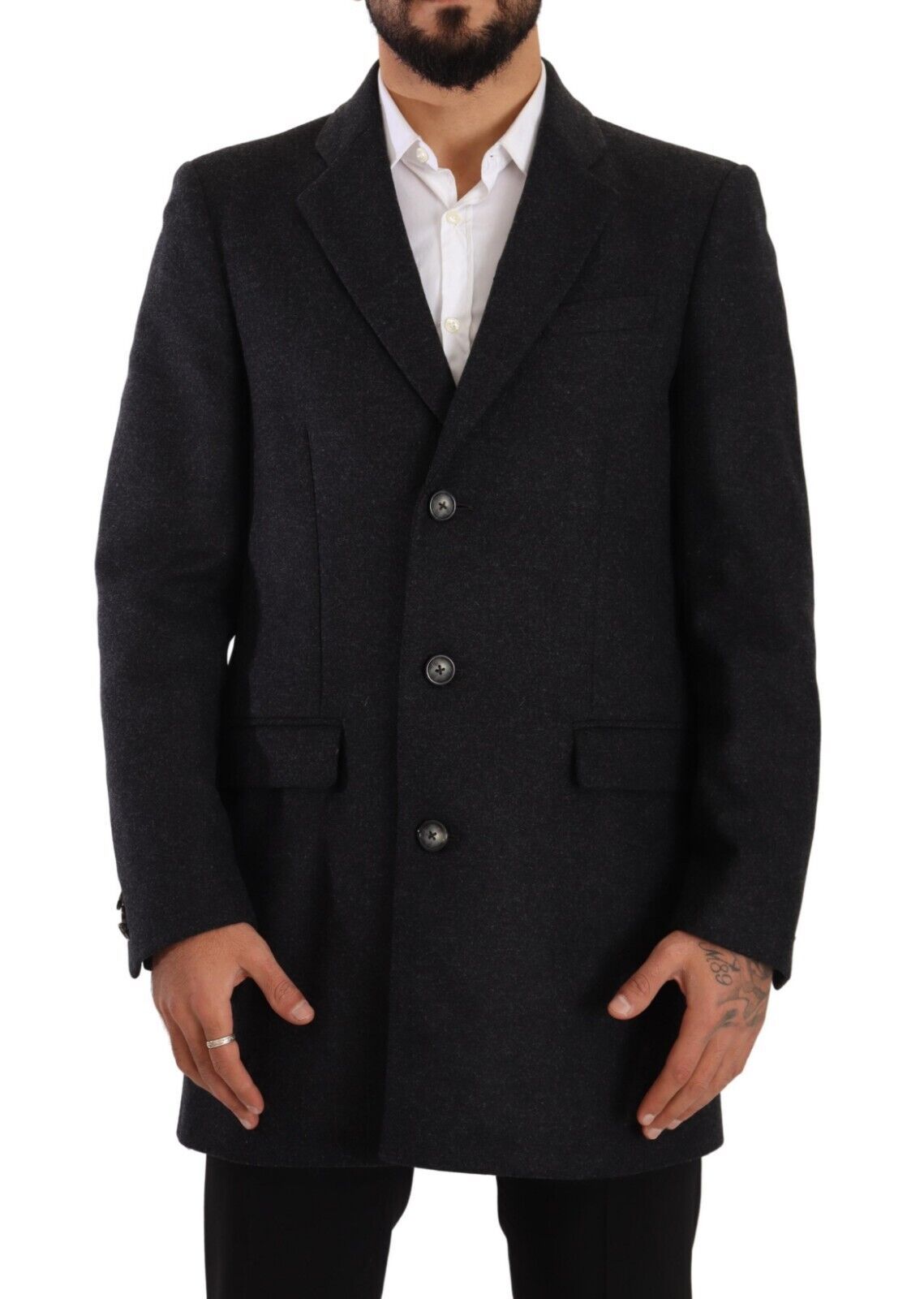 Dolce &amp; Gabbana Dark Grey Wool Over Trench Coat Men Jacket