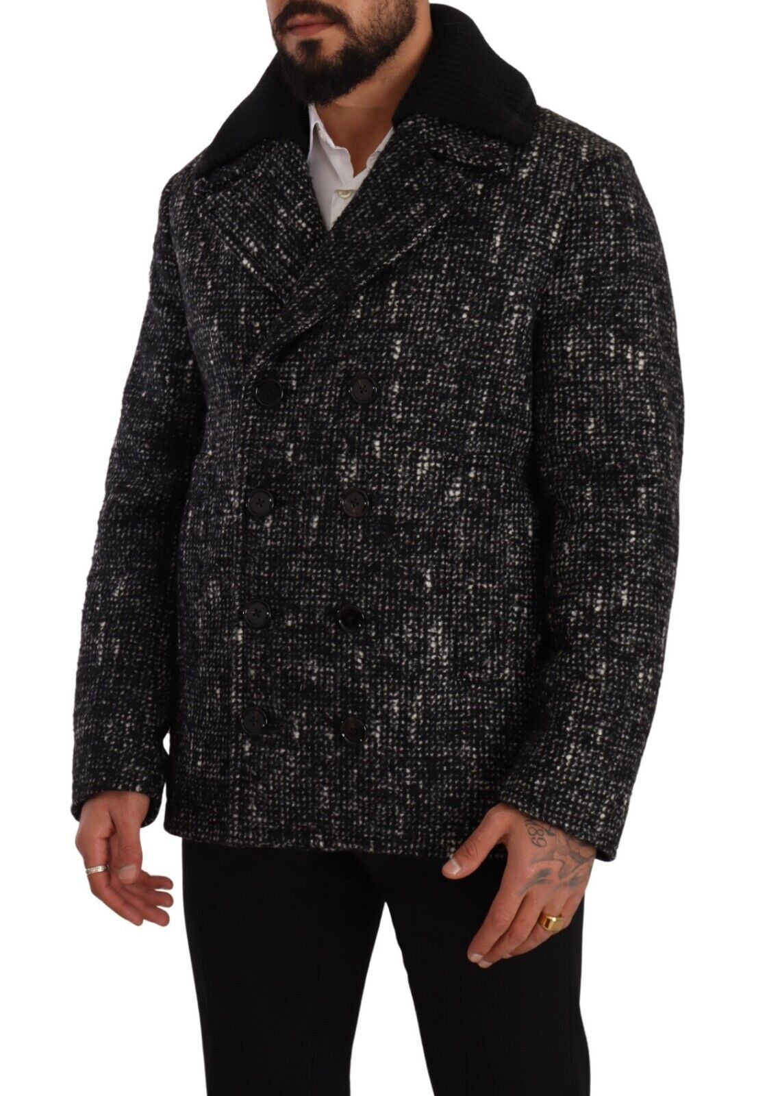 Dolce &amp; Gabbana Black Wool Double Breasted Coat Men Jacket