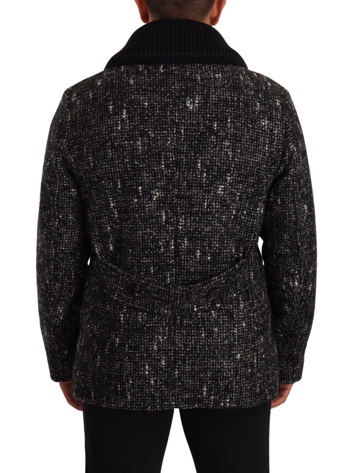 Dolce &amp; Gabbana Black Wool Double Breasted Coat Men Jacket