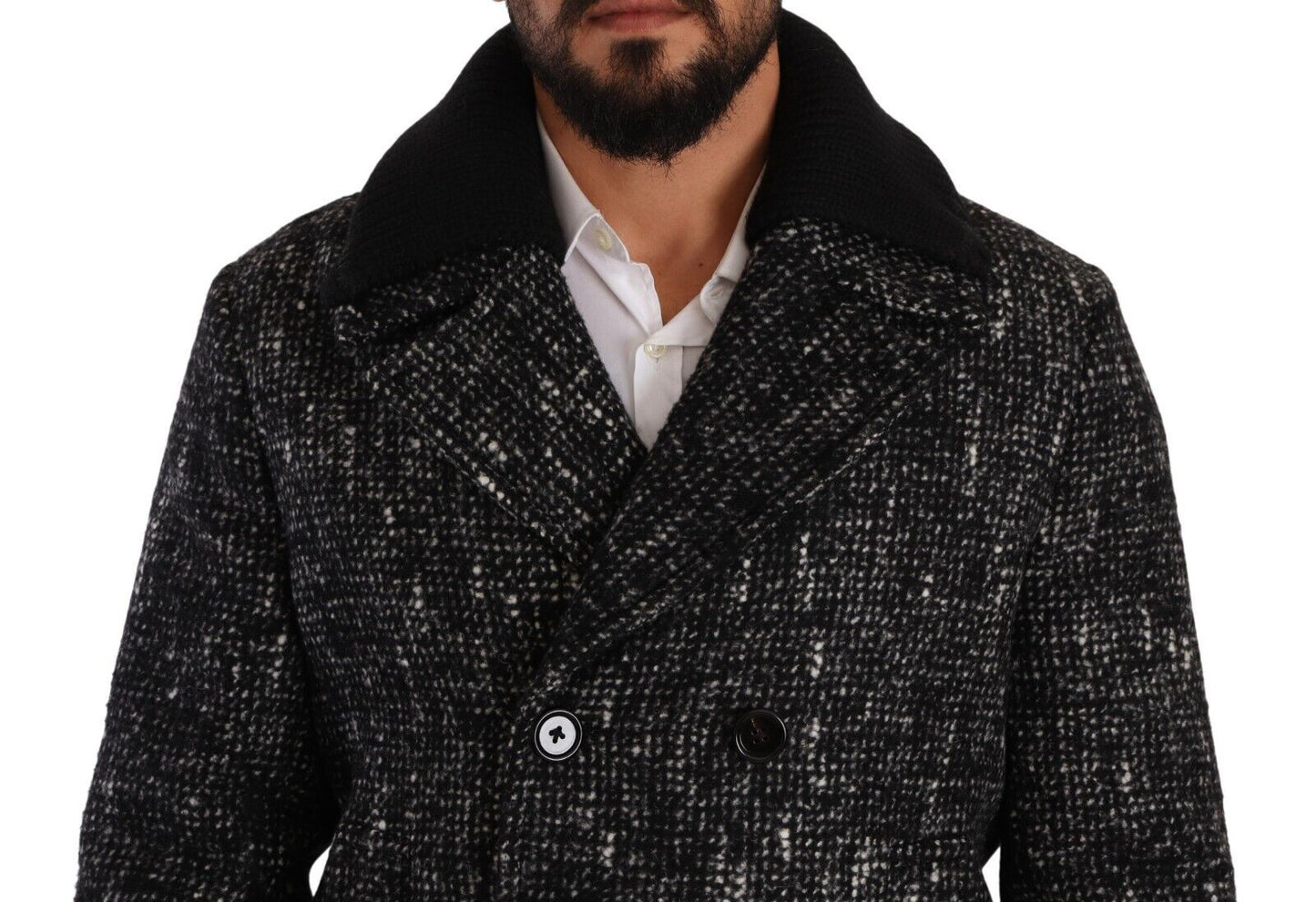 Dolce &amp; Gabbana Black Wool Double Breasted Coat Men Jacket