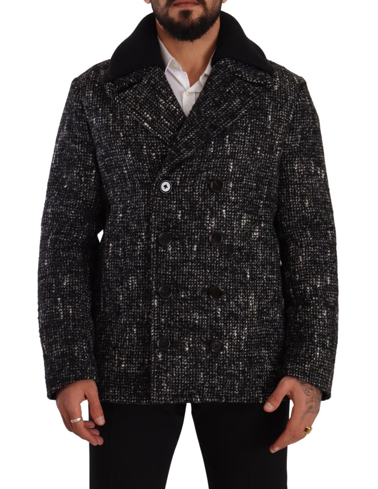 Dolce &amp; Gabbana Black Wool Double Breasted Coat Men Jacket