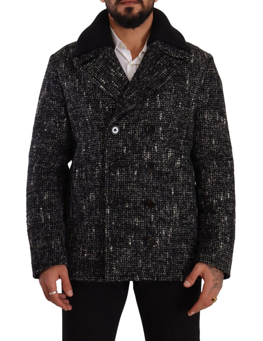 Dolce &amp; Gabbana Black Wool Double Breasted Coat Men Jacket