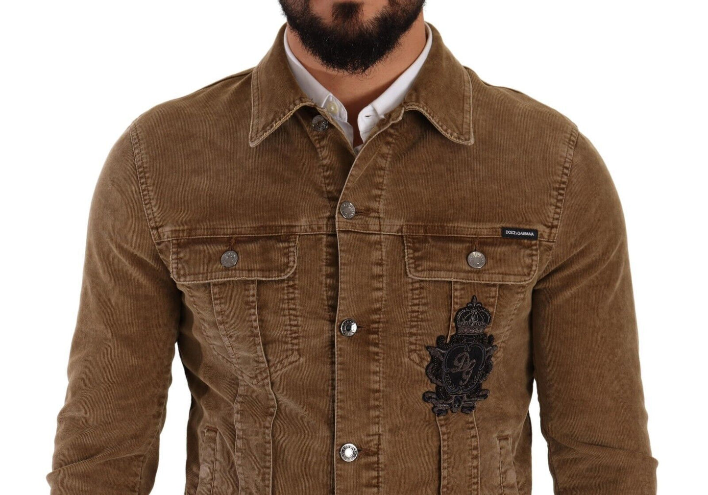 Dolce &amp; Gabbana Brown Corduroy Cotton Logo Embroidery Jacket