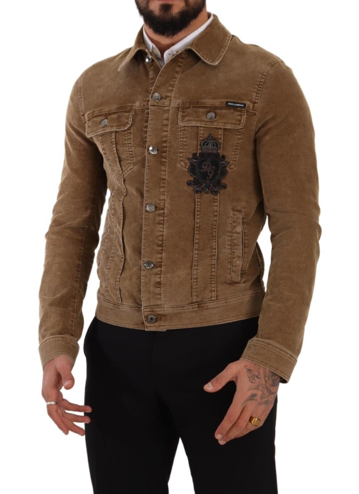 Dolce &amp; Gabbana Brown Corduroy Cotton Logo Embroidery Jacket