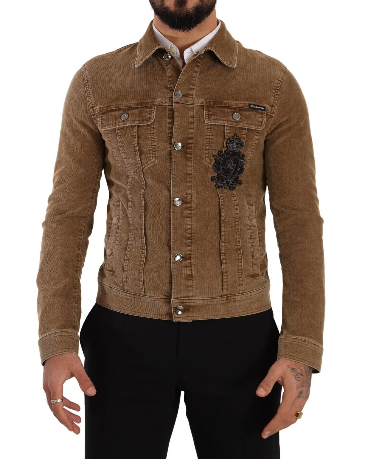 Dolce &amp; Gabbana Brown Corduroy Cotton Logo Embroidery Jacket