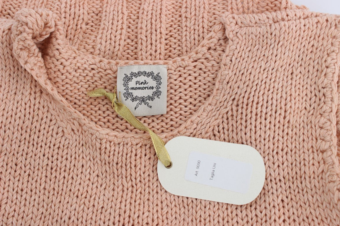 PINK MEMORIES Rosa gestrickter ärmelloser Pullover aus Baumwollmischung