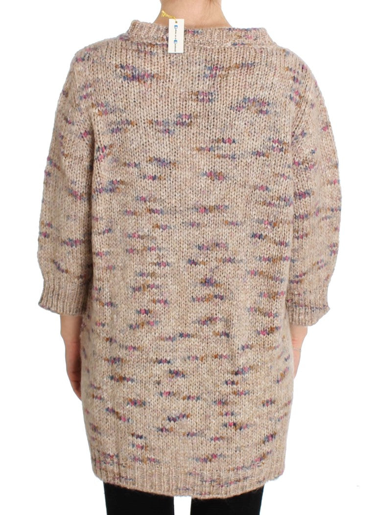 PINK MEMORIES Beige gestrickter Oversize-Pullover aus Wollmischung