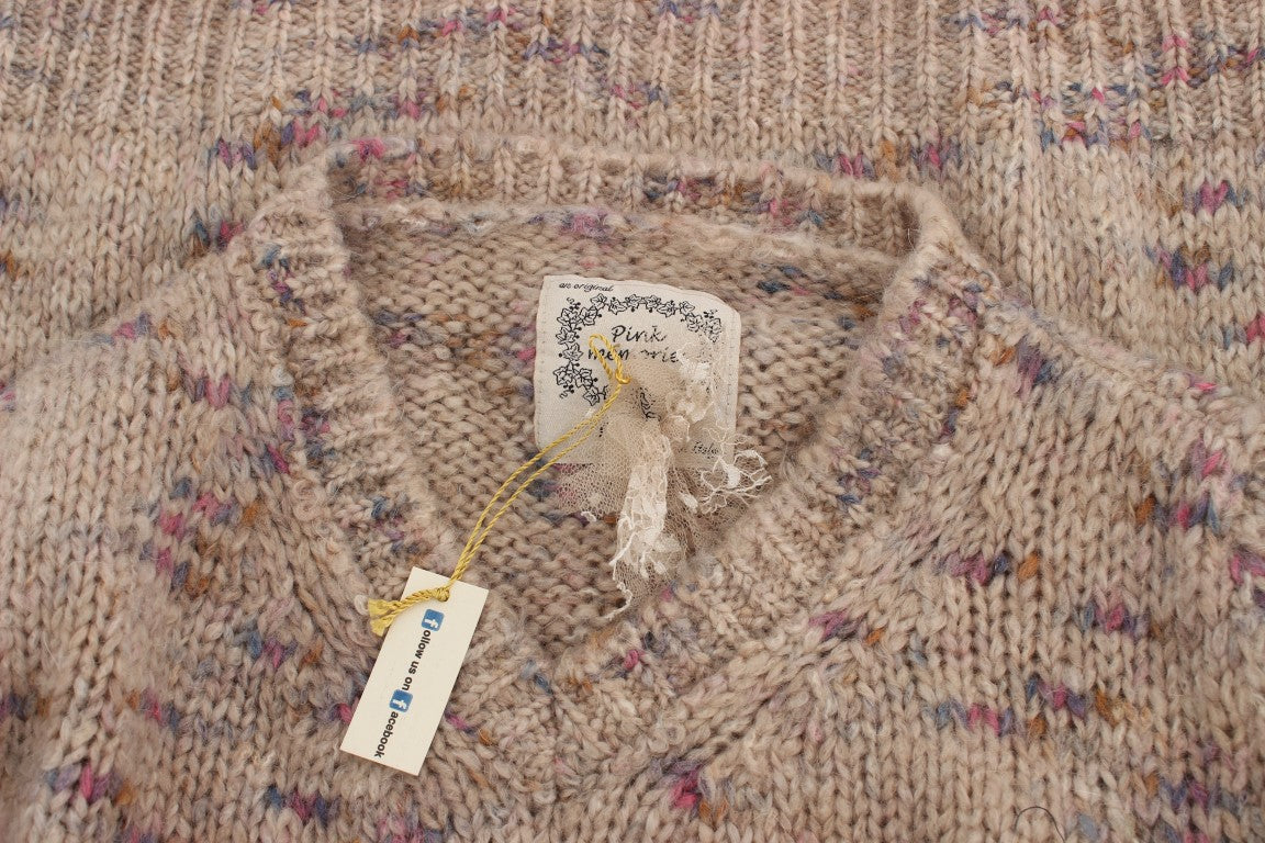 PINK MEMORIES Beige gestrickter Oversize-Pullover aus Wollmischung